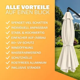 Kingsleeve Ampelschirm Alu Ø 300 cm creme inkl. Ständer