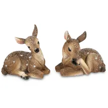 Formano Rehfigur Deko 2er Set naturgetreue Winterdeko Rehe aus Kunststein Schneeeffekt liegend 13 cm - detailreiche Tierfiguren für Weihnachtsdeko, Tisch- und Fensterdekoration
