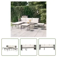 The Living Store 6-tlg. Garten-Lounge-Set mit Kissen Poly Rattan Grau - Grau