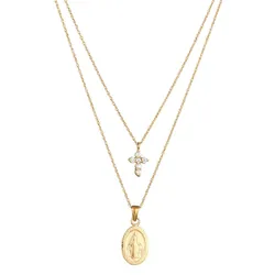 Elli Layer Marienbild Kreuz Zirkonia Weiß 925 Sterling Silver Gold Damen
