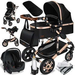 KESSER® Loops 3 in 1 Kinderwagen Kombikinderwagen Komplettset incl. Babywanne & Buggy Sportsitz & Auto-Babyschale - Voll-Gummireifen - Wickeltasche/Regenschutz/Kindertisch Set