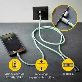Intenso Handykette – 60W, 480 Mbps, Nylon, PD3.0 QC4.0, 1,65 m, größenverstellbar, grün