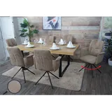 6er-Set Esszimmerstuhl MCW-N99, drehbar Armlehne Auto-Return, Stoff/Textil Chenille (340g/m2) Öko-Tex ~ hellbraun