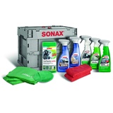Sonax PflegeBox - Innenraumpflegeset (9-teilig) hochwertige Produkte + Zubehör für die Reinigung & Pflege im Innenraum, ideal für unterwegs | Art-Nr. 07690410