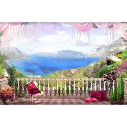 Fototapete PAPERMOON "LANDSCHAFT-SEE MEER BERGE GEBIRGE STRAND POSTER XXL", bunt, B:4,00m L:2,60m, Vlies, Tapeten