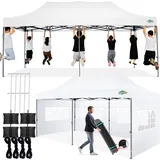 COBIZI Pavillon 3x6 Wasserdicht Stabil Winterfest mit 6 Seitenwand,Popup Faltpavillon Partyzelt,Sonnenschutz Gartenpavillon für Strand Hochzeit Camping mit Tasche mit Rollen(3 mal 6m Weiss)