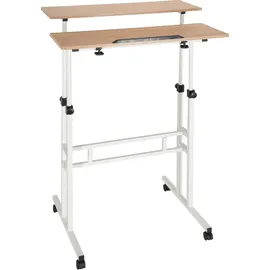 HJH Office 830069 Stehpult höhenverstellbar Workstation I 80x60 Weiß/Eiche Computertisch mit Rollen, Laptop Tisch neigbar