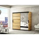 Schiebetürenschrank Bergamo Kleiderschrank 200cm old Craft Oak schwarz - Braun