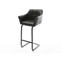 DeLife Barstuhl Yulo-Flex Freischwinger flach Metall Echt-Leder Schwarz