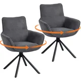 HOMCOM Esszimmerstuhl 2er Set Drehbar Küchenstuhl mit Samtoptik, Sessel mit Armlehne, Metallbeine, Loungesessel, Polsterstuhl für Esszimmer Wohnzimmer, Dunkelgrau