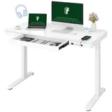 FLEXISPOT Schreibtisch Comhar Höhenverstellbarer Schreibtisch (120x60cm, Glas Tischplatte), mit Touch Funktion & USB, Kindersicherung-System weiß