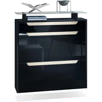 Vladon Schuhschrank, Schwarz Hochglanz, Creme, Holzwerkstoff, 89x96x23 cm, Garderobe,