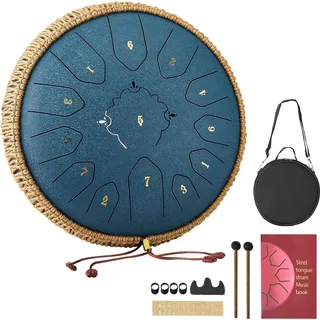 Vevor Zungentrommel, Ø305 mm, 13 Töne, Regentrommel, C-Dur, mit Notenbuch & Schlägeln, Perkussionsinstrument für Meditation, Yoga & musikalische Anfängerausbildung, Steel Tongue Drum Marineblau
