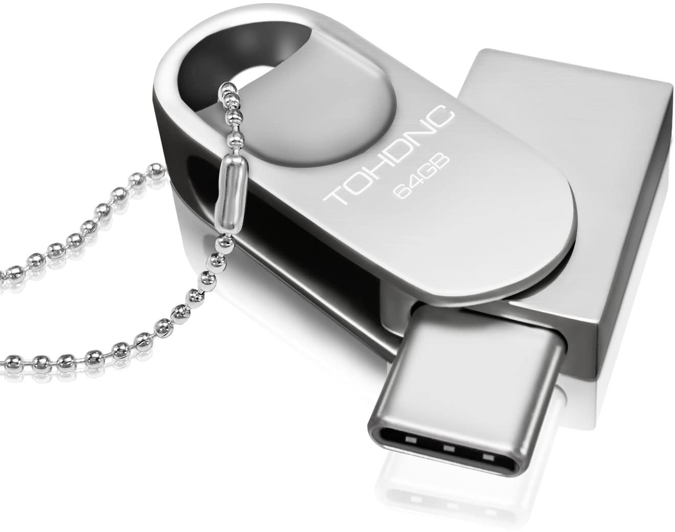 USB Stick 64GB, USB C Flash Laufwerk Mini Metall Memory Stick 2-in-1 OTG Speicherstick USB 2.0 Type C Flash Drive 64 Gbyte mit Schlüsselanhänger für PC, Mac, Laptop, TV, Auto, Typ-C Handy etc (Silber)