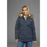 POLARINO Steppjacke POLARINO, Damen, Gr. 46, blau (marine), Obermaterial: 100% Polyester. Besatz: 100% Polyester. Futter: 100% Polyester. Wattierung: 100% Polyester, Strickbündchen, Jacken Steppjacke, mit abnehmbarer Kapuze, mit Fellimitat, viele Taschen
