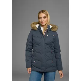 POLARINO Steppjacke POLARINO, Damen, Gr. 46, blau (marine), Obermaterial: 100% Polyester. Besatz: 100% Polyester. Futter: 100% Polyester. Wattierung: 100% Polyester, Strickbündchen, Jacken Steppjacke, mit abnehmbarer Kapuze, mit Fellimitat, viele Taschen