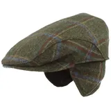 Breiter Schiebermütze Flatcap/Ohrenklappen Fischgrät-Karo-Mix grün 63