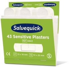 Cederroth Salvequick Sensitive Pflaster, Weiße, wasserabweisende Wundpflaster für empfindliche Haut, 1 Box = 6 x 43 Stück