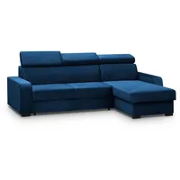 Beautysofa Ecksofa Fox II, Lieferung beinhaltet die Einbringung in die Wohnung, 237 cm L-Form, mit universelle Ottomane, Schlaffunktion, Bettkasten, verstellbaren Kopfstützen blau