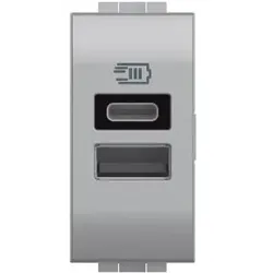 Legrand NT4191AC LivingLight USB-Ladesteckdose 1 Modul mit 1x USB-A und 1x USB-C, Farbe Tech 1