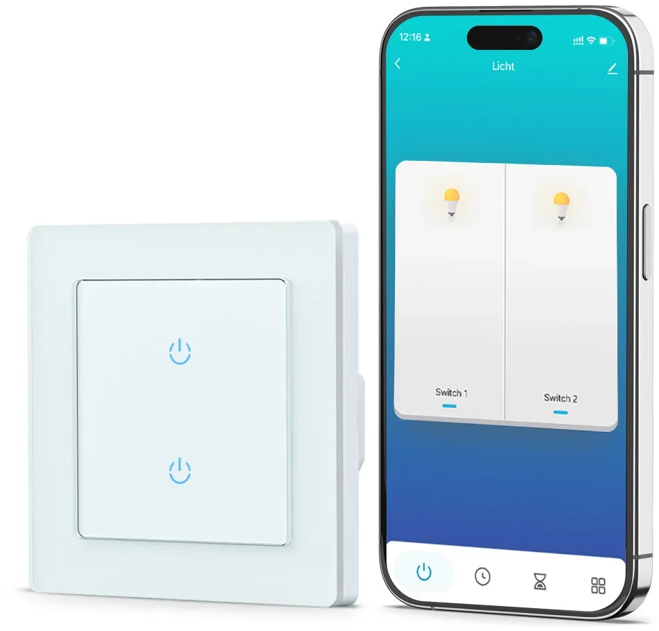 Alexa WLAN Lichtschalter, CURRYSMARTER Smart Lichtschalter 2Fach 1Weg