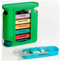omeo Pillendose Pillenbox als Wochenspender für 7 Tage Tagesboxen mit 4 Fächern grün