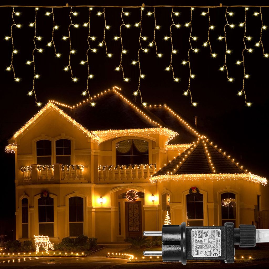 5m 200 LED Eisregen Lichterkette 8 Beleuchtungsmodi 31V Lichtervorhang mit Timer für Innen Außen Weihnachten Party Hochzeit Deko
