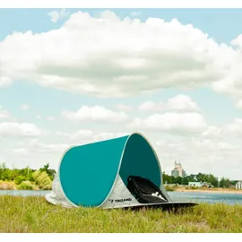 TRIZAND Strandmuschel Pop Up 190x120x86 cm Wind- und UV-Schutz Wurfzelt Kleines Pakcmaß Leicht Baby Kinder Erwachsene Blau-Grau 23856