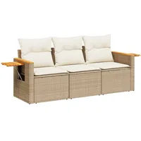 vidaXL 3-tlg Garten-Sofagarnitur mit Kissen Beige Poly Rattan