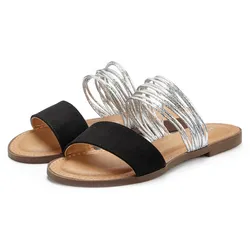 Pantolette, Mule, Sandale, offener Schuh mit raffinierten Riemchen, Gr. 37, schwarz-silberfarben, , 27684141-37