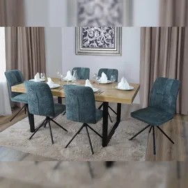 Mendler 2er-Set Esszimmerstuhl HWC-N99, Küchenstuhl, drehbar Auto-Return, Stoff/Textil Chenille (340g/m2) Öko-Tex ~ blau-grün