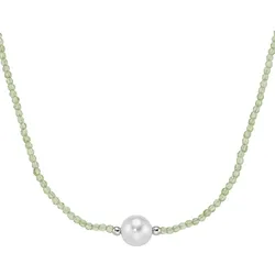 Smart Jewel Collier mit Edelstein-Kugeln + Muschelkern-Perle, Silber 925 Ketten   Grün 