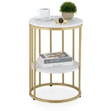 Relaxdays Beistelltisch Marmoroptik, 2 Ablagen, für Wohnzimmer, Metall & MDF, Sofatisch rund, HxD 57x40 cm, weiß/gold
