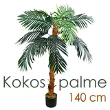 Decovego Kunstpflanze Palme künstlich wie echt Plastikpflanze Balkon Königspalme Kokospalme Deko 140 cm hoch