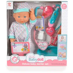 Moni Kinderpuppe 31 cm Stethoskop, Arztzubehör, Arztausweis, mit Geräuschen  bunt