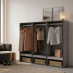 SKRAUT HOME Offener Kleiderschrank, Garderobe mit Einlegeböden, 180x35x145 cm, Schlafzimmer, Kleidung, Schuhe, Moderner Stil, Zementgrau - 439_7