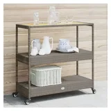 vidaXL Barwagen 3 Böden Grau Poly Rattan und Massivholz Akazie