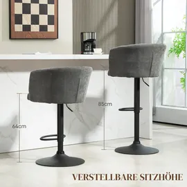Homcom 2er-Set Barhocker, Bistrohocker mit Fußstütze, Drehbar Barstuhl, Höhenverstellbar Küchenhocker mit Leinenbezug, für Wohnzimmer, Esszimmer, Dunkelgrau Kunststoff, 59x110x53 cm, Barmöbel,