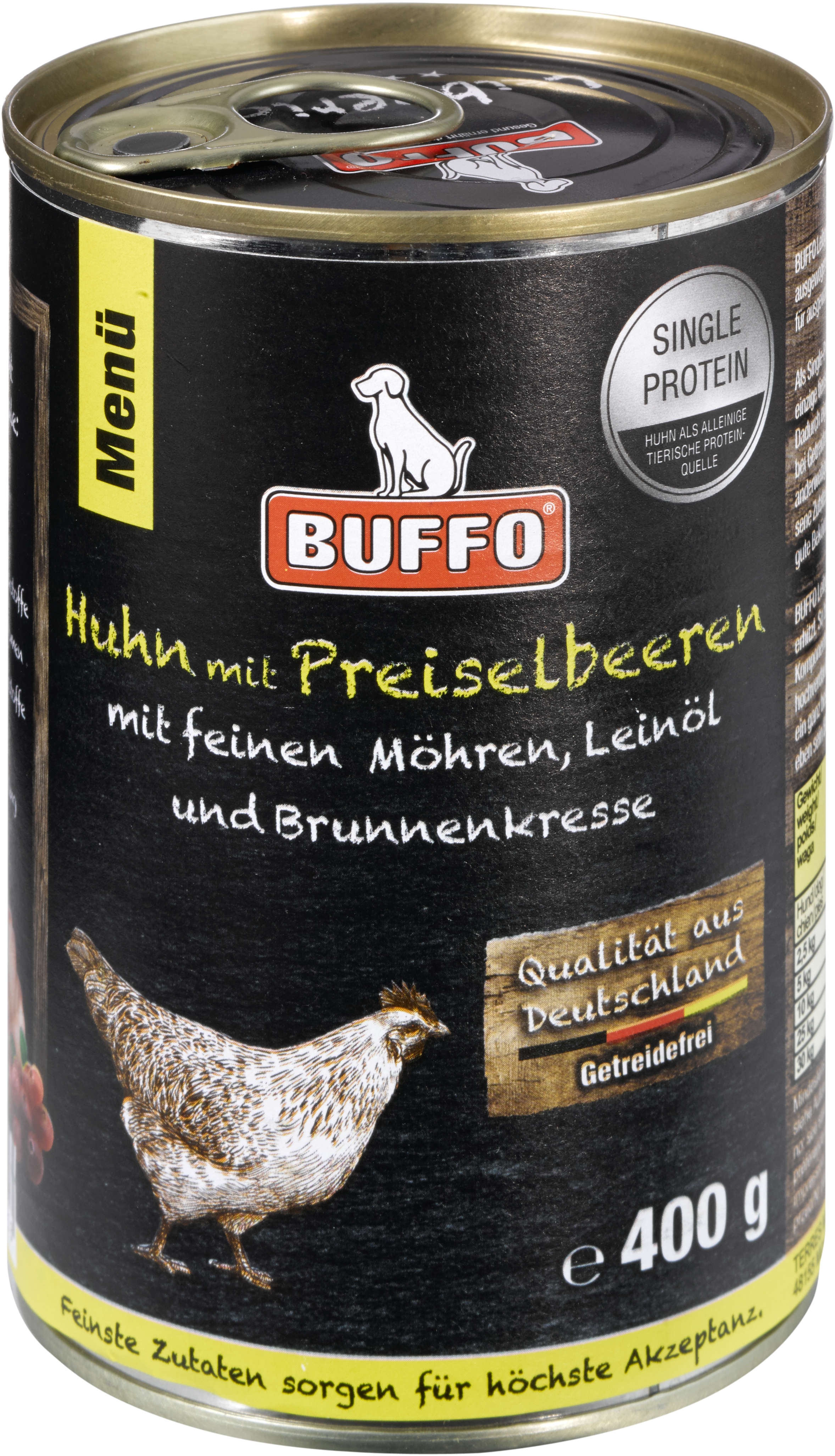 BUFFO Hunde-Nassfutter Leibgericht Huhn & Preiselbeeren