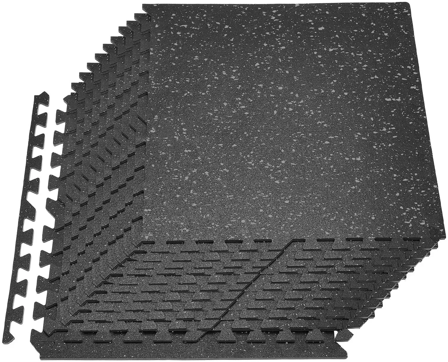 VEVOR 24 x Puzzlematte Bodenschutzmatte 61 x 61 x 1 cm, Hochdichte EVA-Schaumstoffmatte, Ineinandergreifende Fitnessmatte Gymnastikmatte Sportmatte, Trainingsmatte (Schwarz) mit Grauen Punkten