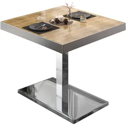 BM | Bistrotisch | B:T:H 80 x 80 x 77 cm | Eiche / Edelstahl | Quadratisch | Edelstahl Rand