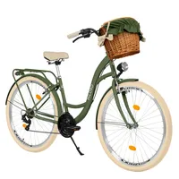 Komfort Fahrrad Citybike Mit Weidenkorb Damenfahrrad Hollandrad, 28 Zoll, Grün-Creme, 21-Gang Shimano