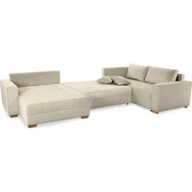 luma-home schönes für dein zuhause Wohnlandschaft U-Form Sofa Schlaffunktion Couch Bettkasten Cord in Grau Beige / 15200