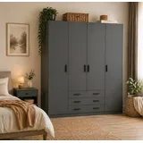 Home affaire Kleiderschrank Sprint, viel Stauraum, robuste Qualität, 3 Breiten 98, 147, 195 cm Breite 98,5/147 oder 195,5 cm, je mit Einlegeböden und Kleiderstange grau|schwarz 195,5 cm x 200,4 cm x 49,8 cm