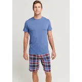 Jockey Shorty "Everyday", Herren, Gr. M, blau (blau check), Single Jersey, Obermaterial: 50% Baumwolle, 50% Modal, kariert, unifarben, bequem kurz, Rundhals, Homewear-Sets Shorty, Seitentaschen, Lockere Passform