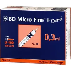 BD Micro-Fine+ Demi Insulinspritzen 0,3ml U100 0,3x8mm 100 St Spritzen