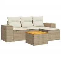 VidaXL 5-tlg. Garten-Sofagarnitur mit Kissen Beige Poly Rattan