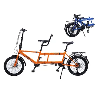 YXWJ Klassisches Tandem -Fahrrad - Stadt Tandem Faltbares Adult Beach Cruiser Bike Verstellbarer 7 Geschwindigkeiten, Familie 3-Sitzer, Orange
