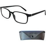 Mini Brille Designer Lesebrille Schwarz Rechteckig Unisex +2.0 mit Etui - 2.0