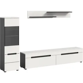 Home Affaire Wohnwand HOME AFFAIRE "REHAT, TOPSELLER, 3-teilig, wahlweise stehend und hängend montierbar", basalt grau, weiß, B:221cm H:141cm T:33cm, Holzwerkstoff, Kastenmöbel-Sets, Wohnwand, Kombination, Anbauwand, Set, Wohn-Set, Wohnzimmer-Set, Schrankwand